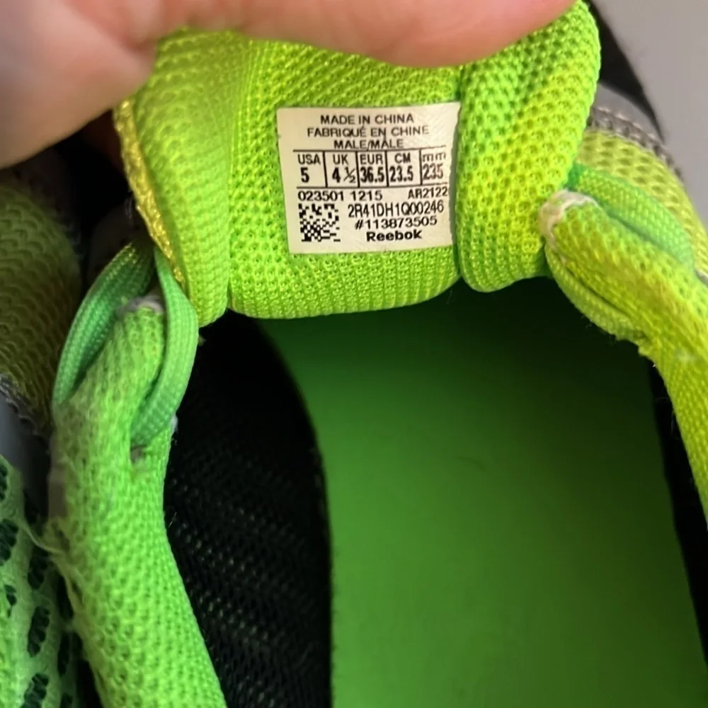 Kids unisex size 5 sneakers Reebok lime green, yellow, black, grey weightlifting